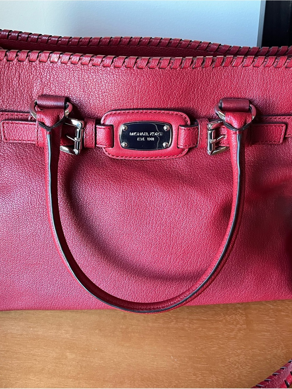 Michael Kors Crimson Red Pebbled Leather Tote